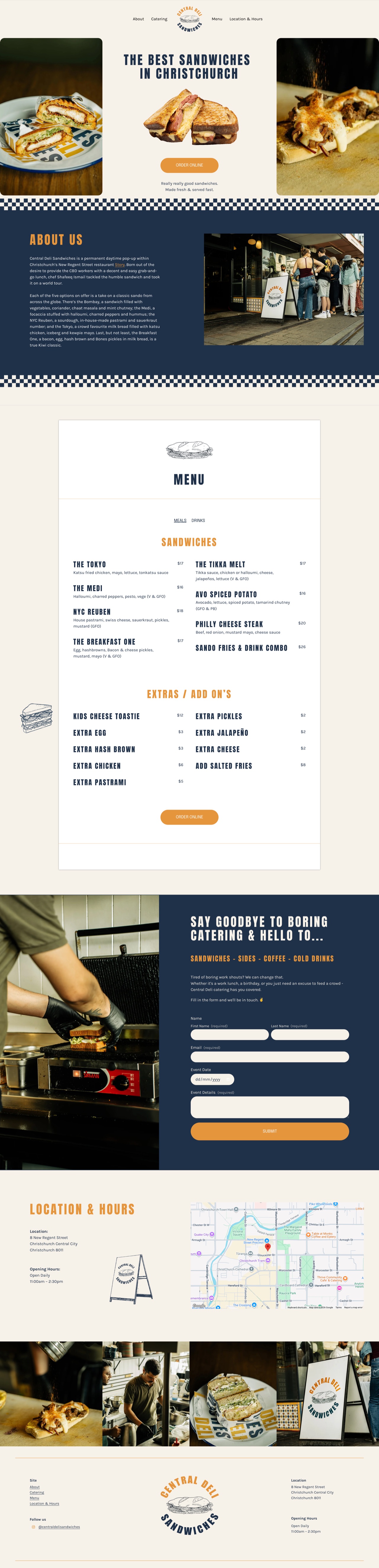 Central Deli Sandwiches website, desktop view